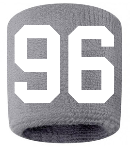 Number 96 Custom Gray w/ White #'s Sweatband Wristband Embroidered Stitched