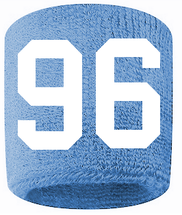 Number 96 Custom Light Blue w/ White #'s Sweatband Wristband Embroidered Stitched