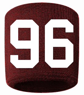 Number 96 Custom Maroon w/ White #'s Sweatband Wristband Embroidered Stitched - SportsJewelryProShop