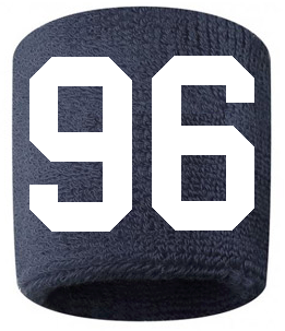 Number 96 Custom Navy Blue w/ White #'s Sweatband Wristband Embroidered Stitched