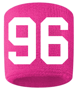 Number 96 Custom Hot Pink w/ White #'s Sweatband Wristband Embroidered Stitched