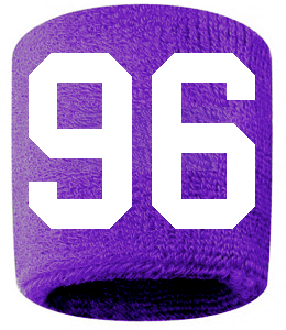 Number 96 Custom Purple w/ White #'s Sweatband Wristband Embroidered Stitched