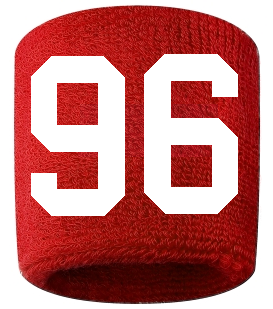 Number 96 Custom Red w/ White #'s Sweatband Wristband Embroidered Stitched