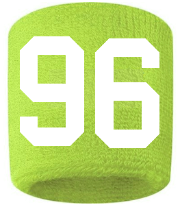 Number 96 Custom Volt Neon Lime Green w/ White #'s Sweatband Wristband Embroidered Stitched