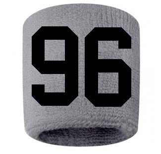 Number 96 Custom Gray w/ Black #'s Sweatband Wristband Embroidered Stitched