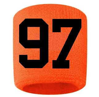 Number 97 Custom Orange w/ Black #'s Sweatband Wristband Embroidered Stitched - SportsJewelryProShop