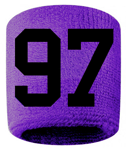 Number 97 Custom Purple w/ Black #'s Sweatband Wristband Embroidered Stitched
