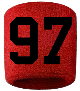 Number 97 Custom Red w/ Black #'s Sweatband Wristband Embroidered Stitched