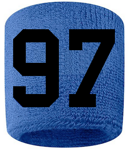 Number 97 Custom Royal Blue w/ Black #'s Sweatband Wristband Embroidered Stitched