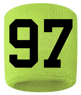 Number 97 Custom Volt Neon Lime Green w/ Black #'s Sweatband Wristband Embroidered Stitched