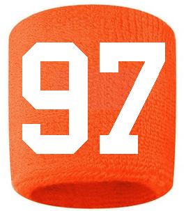 Number 97 Custom Orange w/ White #'s Sweatband Wristband Embroidered Stitched