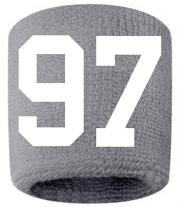 Number 97 Custom Gray w/ White #'s Sweatband Wristband Embroidered Stitched - SportsJewelryProShop