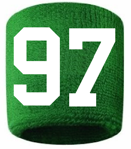 Number 97 Custom Green w/ White #'s Sweatband Wristband Embroidered Stitched