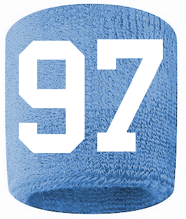 Number 97 Custom Light Blue w/ White #'s Sweatband Wristband Embroidered Stitched