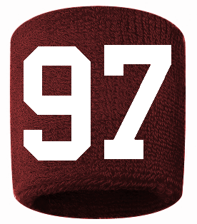 Number 97 Custom Maroon w/ White #'s Sweatband Wristband Embroidered Stitched