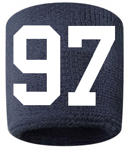 Number 97 Custom Navy Blue w/ White #'s Sweatband Wristband Embroidered Stitched - SportsJewelryProShop