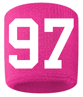 Number 97 Custom Hot Pink w/ White #'s Sweatband Wristband Embroidered Stitched
