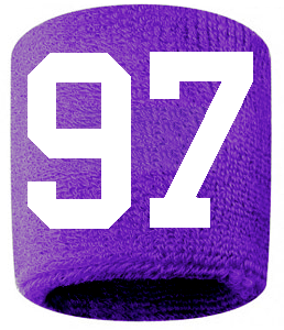 Number 97 Custom Purple w/ White #'s Sweatband Wristband Embroidered Stitched