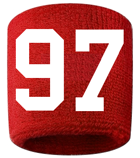Number 97 Custom Red w/ White #'s Sweatband Wristband Embroidered Stitched
