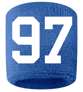Number 97 Custom Royal Blue w/ White #'s Sweatband Wristband Embroidered Stitched