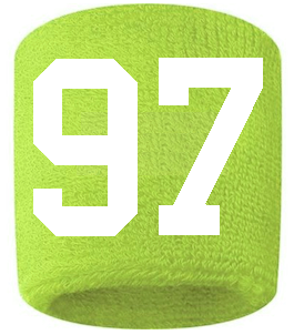 Number 97 Custom Volt Neon Lime Green w/ White #'s Sweatband Wristband Embroidered Stitched