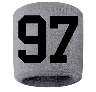 Number 97 Custom Gray w/ Black #'s Sweatband Wristband Embroidered Stitched