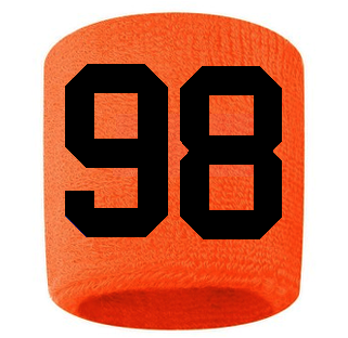Number 98 Custom Orange w/ Black #'s Sweatband Wristband Embroidered Stitched