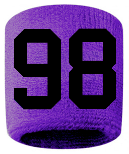 Number 98 Custom Purple w/ Black #'s Sweatband Wristband Embroidered Stitched