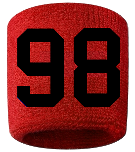 Number 98 Custom Red w/ Black #'s Sweatband Wristband Embroidered Stitched