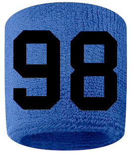 Number 98 Custom Royal Blue w/ Black #'s Sweatband Wristband Embroidered Stitched