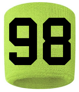 Number 98 Custom Volt Neon Lime Green w/ Black #'s Sweatband Wristband Embroidered Stitched