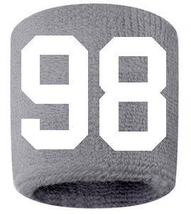 Number 98 Custom Gray w/ White #'s Sweatband Wristband Embroidered Stitched