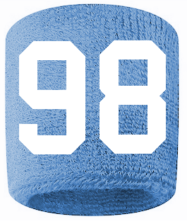 Number 98 Custom Light Blue w/ White #'s Sweatband Wristband Embroidered Stitched