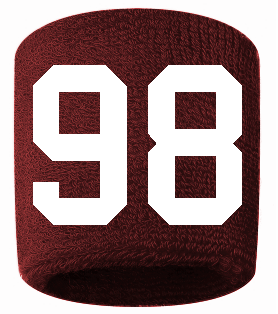 Number 98 Custom Maroon w/ White #'s Sweatband Wristband Embroidered Stitched