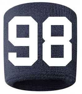 Number 98 Custom Navy Blue w/ White #'s Sweatband Wristband Embroidered Stitched