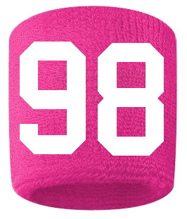 Number 98 Custom Hot Pink w/ White #'s Sweatband Wristband Embroidered Stitched