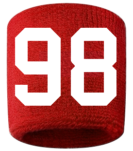 Number 98 Custom Red w/ White #'s Sweatband Wristband Embroidered Stitched