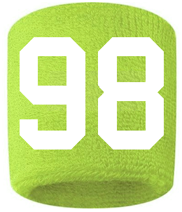 Number 98 Custom Volt Neon Lime Green w/ White #'s Sweatband Wristband Embroidered Stitched