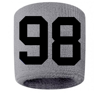 Number 98 Custom Gray w/ Black #'s Sweatband Wristband Embroidered Stitched