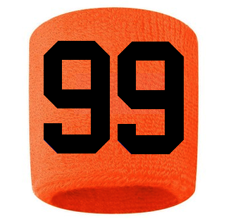 Number 99 Custom Orange w/ Black #'s Sweatband Wristband Embroidered Stitched