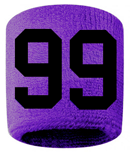 Number 99 Custom Purple w/ Black #'s Sweatband Wristband Embroidered Stitched