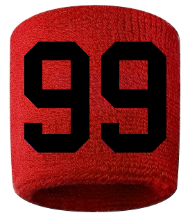 Number 99 Custom Red w/ Black #'s Sweatband Wristband Embroidered Stitched