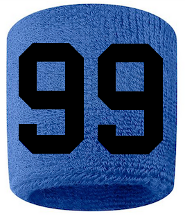 Number 99 Custom Royal Blue w/ Black #'s Sweatband Wristband Embroidered Stitched
