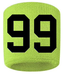Number 99 Custom Volt Neon Lime Green w/ Black #'s Sweatband Wristband Embroidered Stitched
