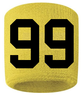 Number 99 Custom Yellow w/ Black #'s Sweatband Wristband Embroidered Stitched