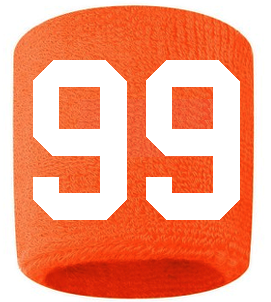 Number 99 Custom Orange w/ White #'s Sweatband Wristband Embroidered Stitched