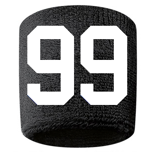 Number 99 Custom Black w/ White #'s Sweatband Wristband Embroidered Stitched