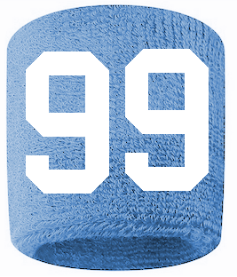 Number 99 Custom Light Blue w/ White #'s Sweatband Wristband Embroidered Stitched