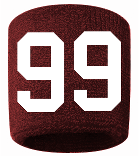 Number 99 Custom Maroon w/ White #'s Sweatband Wristband Embroidered Stitched