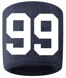 Number 99 Custom Navy Blue w/ White #'s Sweatband Wristband Embroidered Stitched